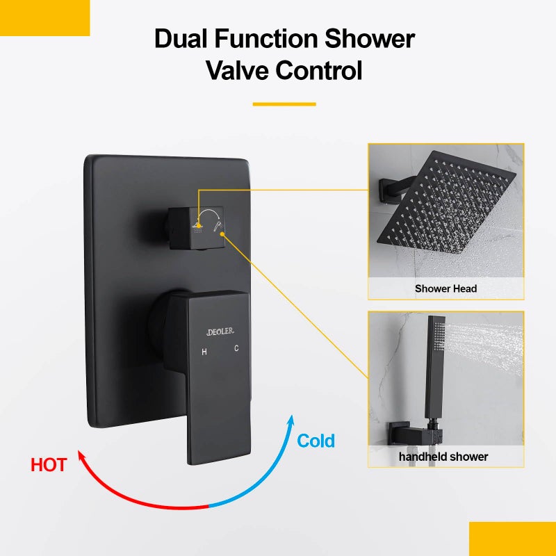 DEOLER Shower System with Handheld Shower, Rainfall Shower Faucet Set with 10 Inch Shower Head and Handheld Wall Mounted Bathroom Shower System Faucet Set Rough-in Valve and Trim Kit, Matte Black - Image 3